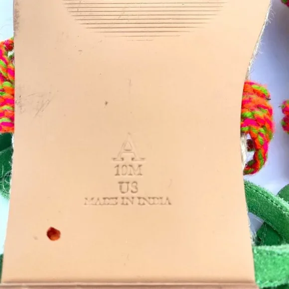 Anthropologie Fringed Rope Sandals Green Suede Boho Tassel Size 10M NWOB - Picture 8 of 14